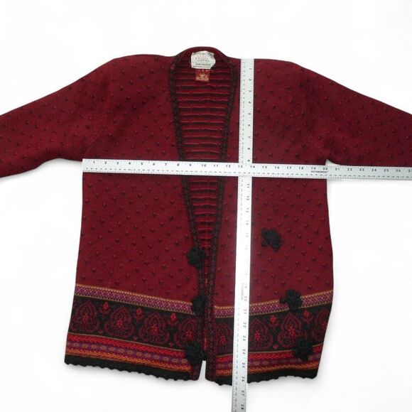 Susan Bristol Vintage Hand Embroidered Cardigan Sweater Women's S Burgundy Red - Picture 5 of 8